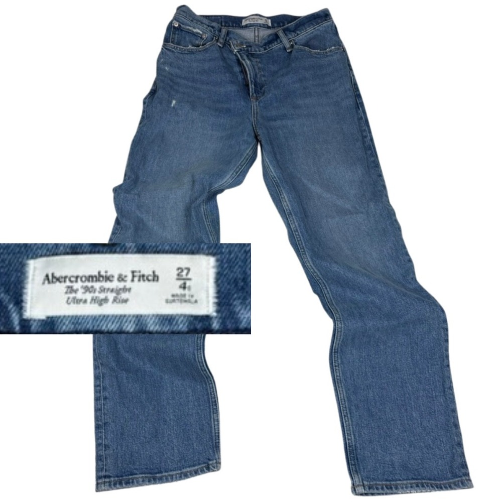Abercrombie 90s Straight Ultra High Rise Jeans 27/4S Crossover Waist Medium Wash